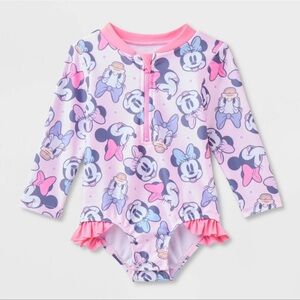 Disney Kids Rashguard - Pink and Purple Minnie & Daisy